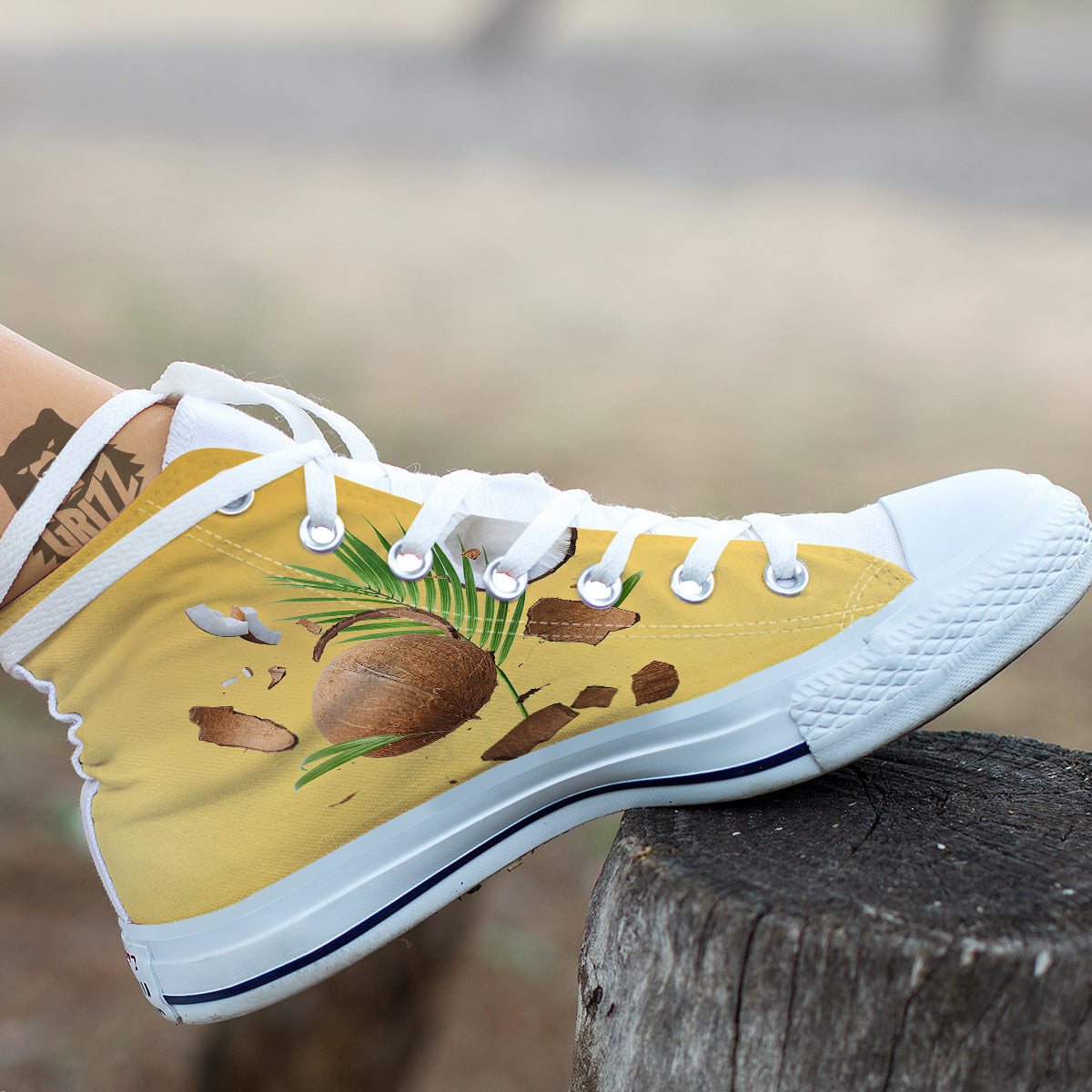 3D Coconut Print White High Top Shoes-grizzshop