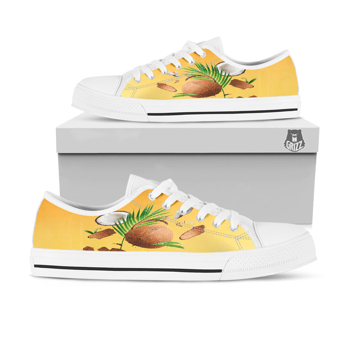 3D Coconut Print White Low Top Shoes-grizzshop