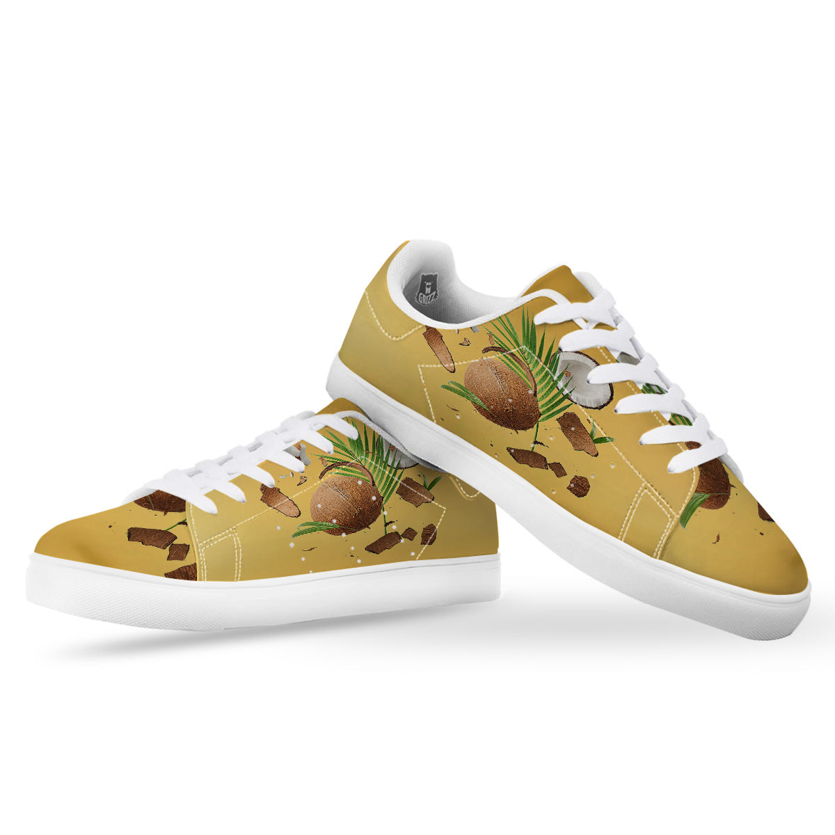 3D Coconut Print White Low Top Sneakers-grizzshop