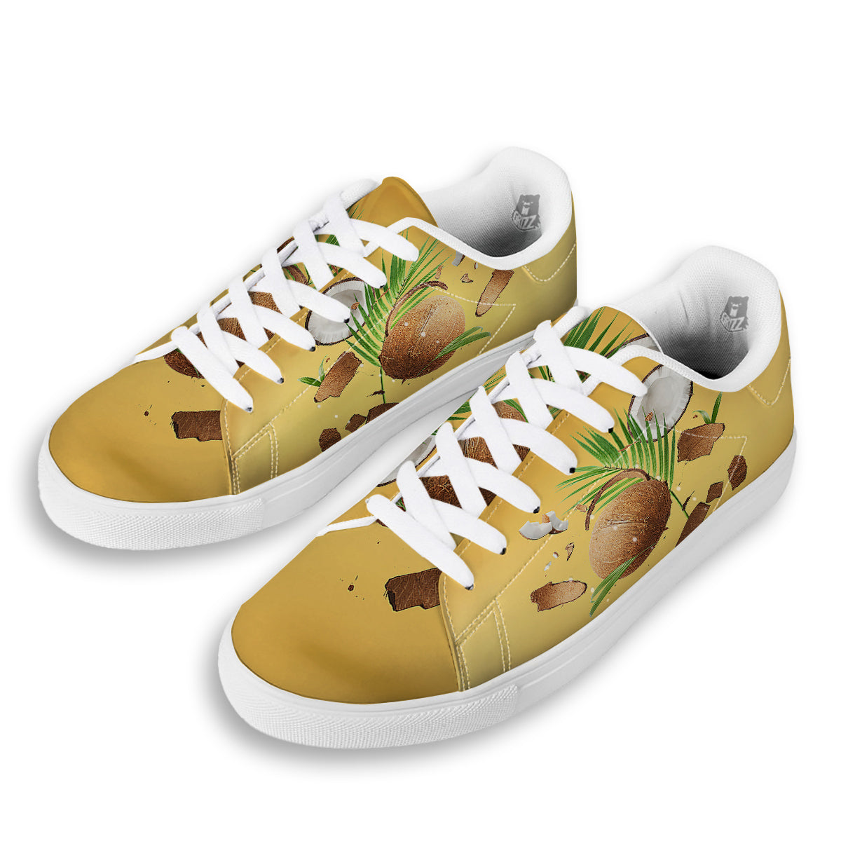 3D Coconut Print White Low Top Sneakers-grizzshop