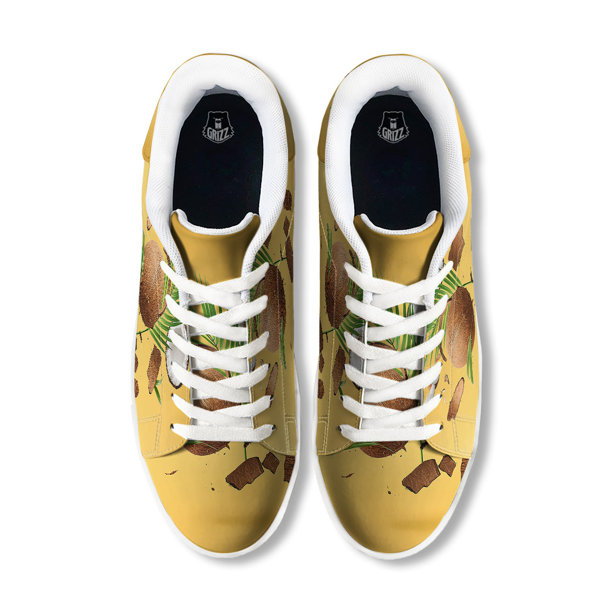3D Coconut Print White Low Top Sneakers-grizzshop
