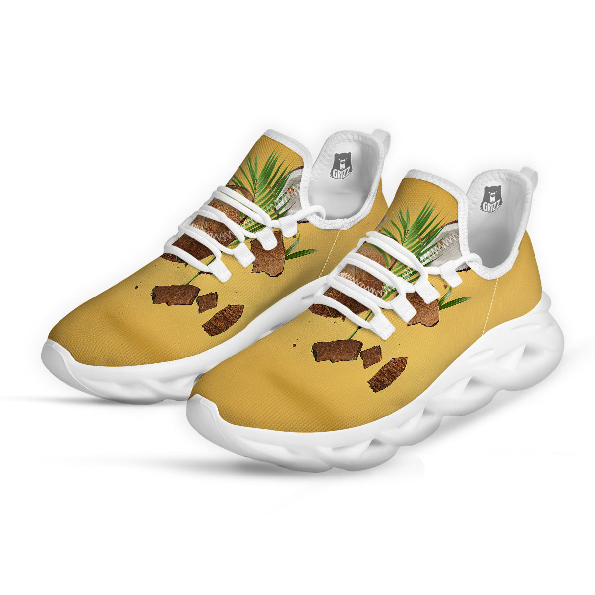 3D Coconut Print White Running Shoes-grizzshop