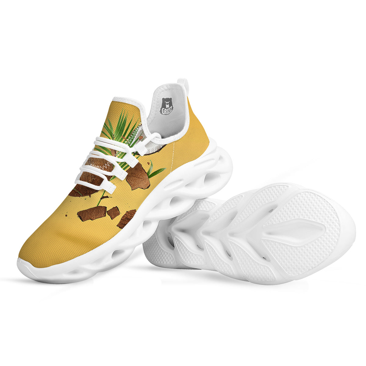 3D Coconut Print White Running Shoes-grizzshop