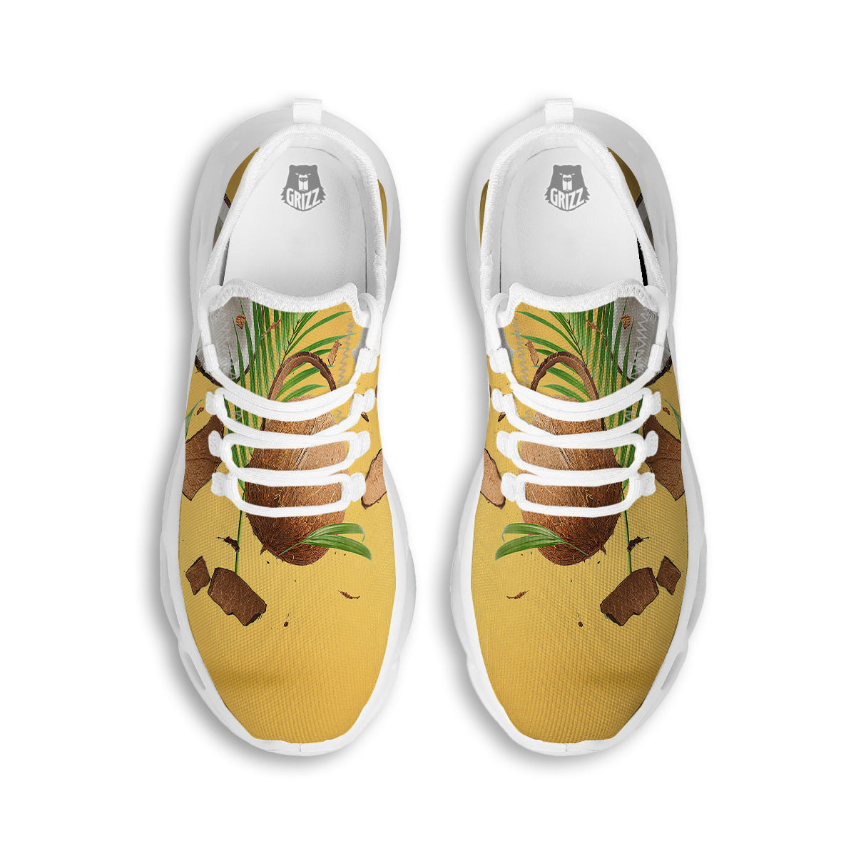 3D Coconut Print White Running Shoes-grizzshop