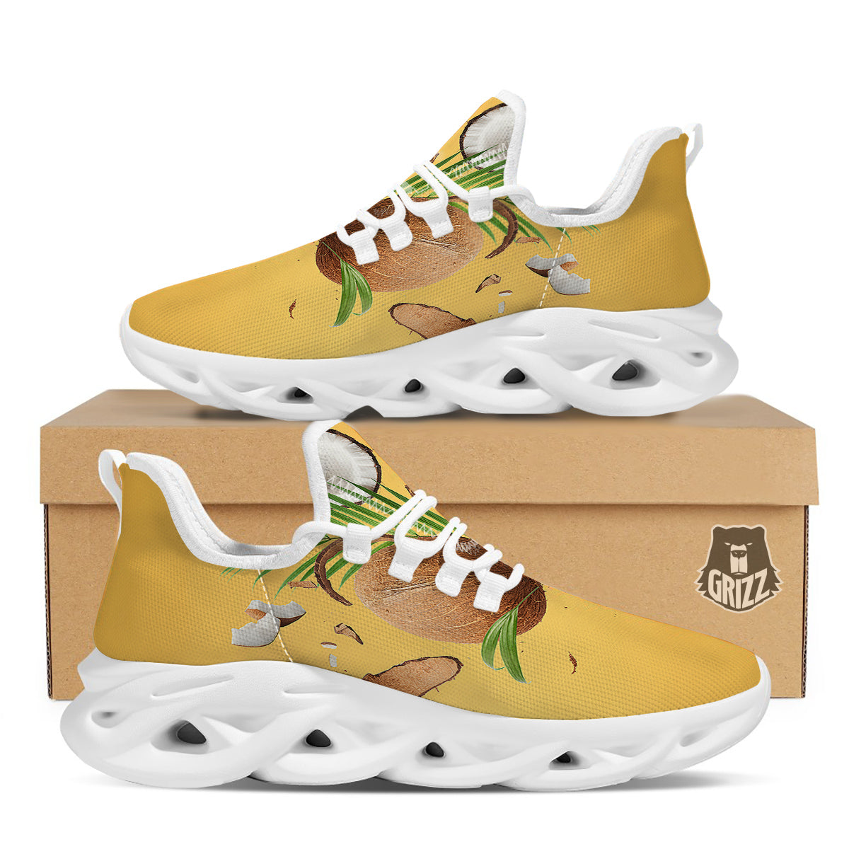 3D Coconut Print White Running Shoes-grizzshop