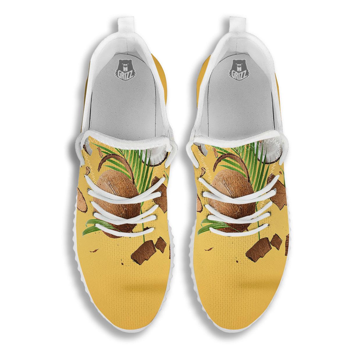 3D Coconut Print White Walking Shoes-grizzshop