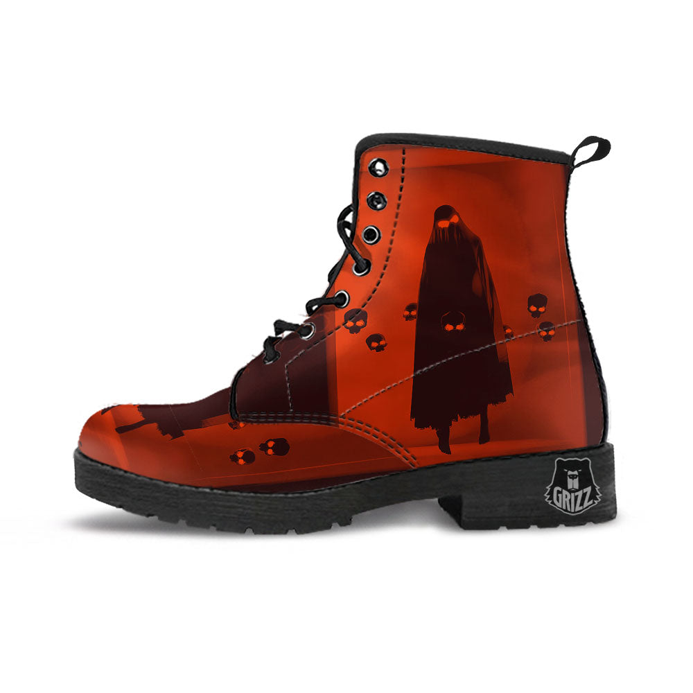 3D Ghost In The Darkness Print Leather Boots-grizzshop