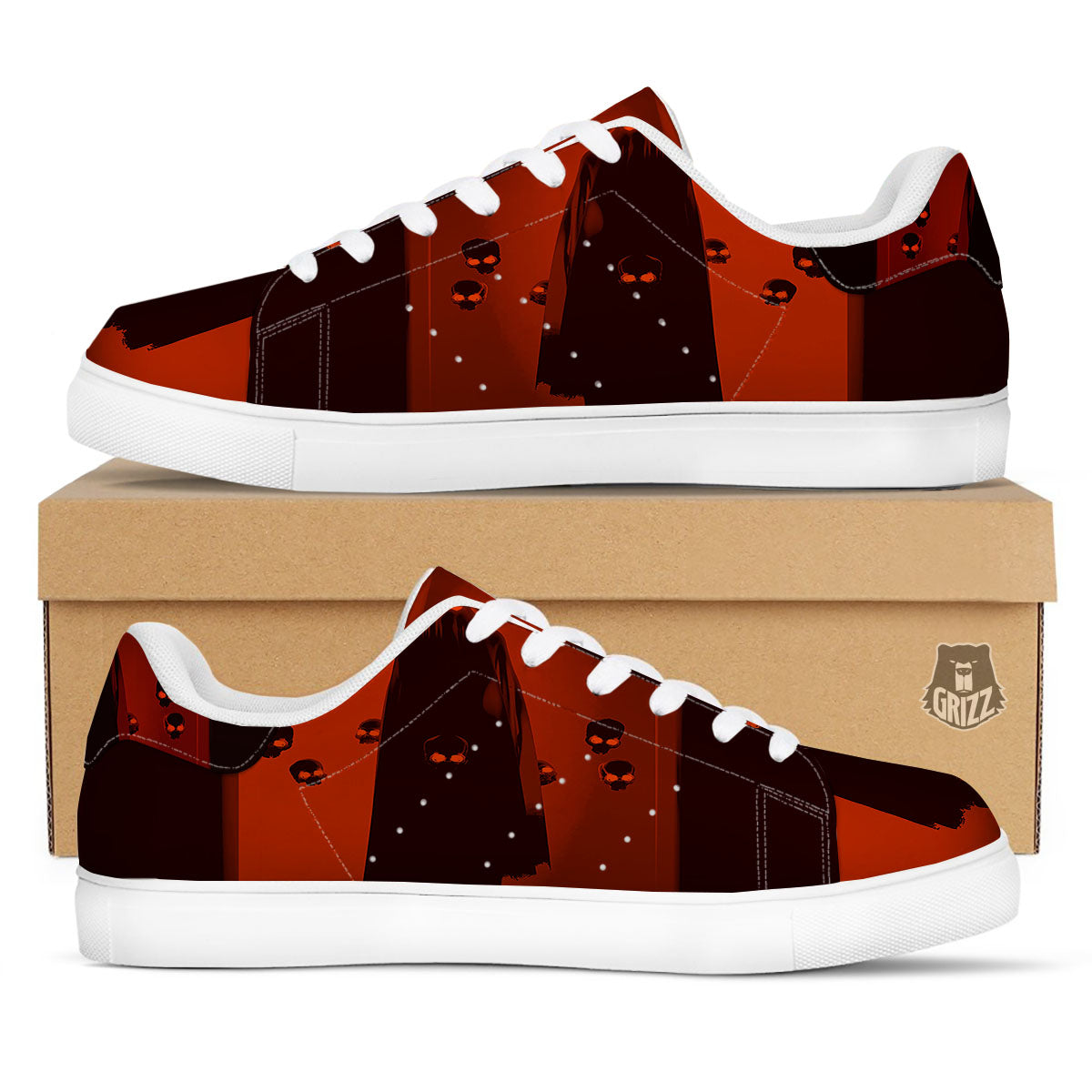 3D Ghost In The Darkness Print White Low Top Sneakers-grizzshop