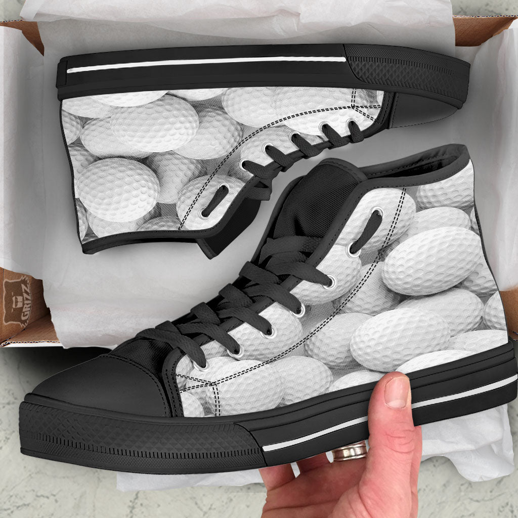 3D Golf Ball Print Black High Top Shoes-grizzshop