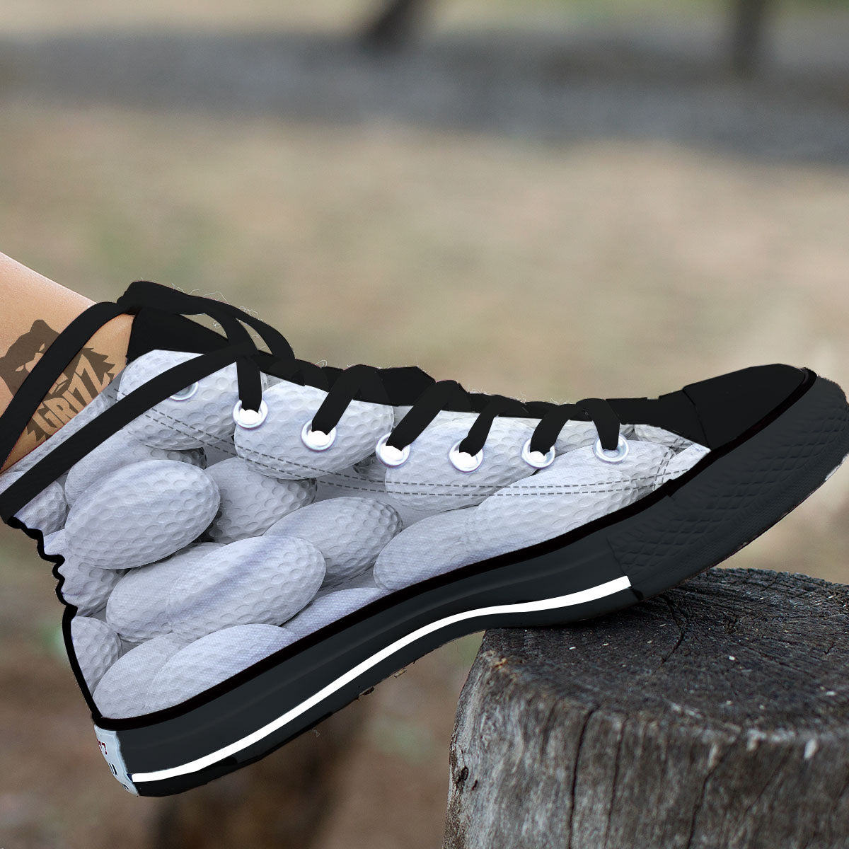3D Golf Ball Print Black High Top Shoes-grizzshop