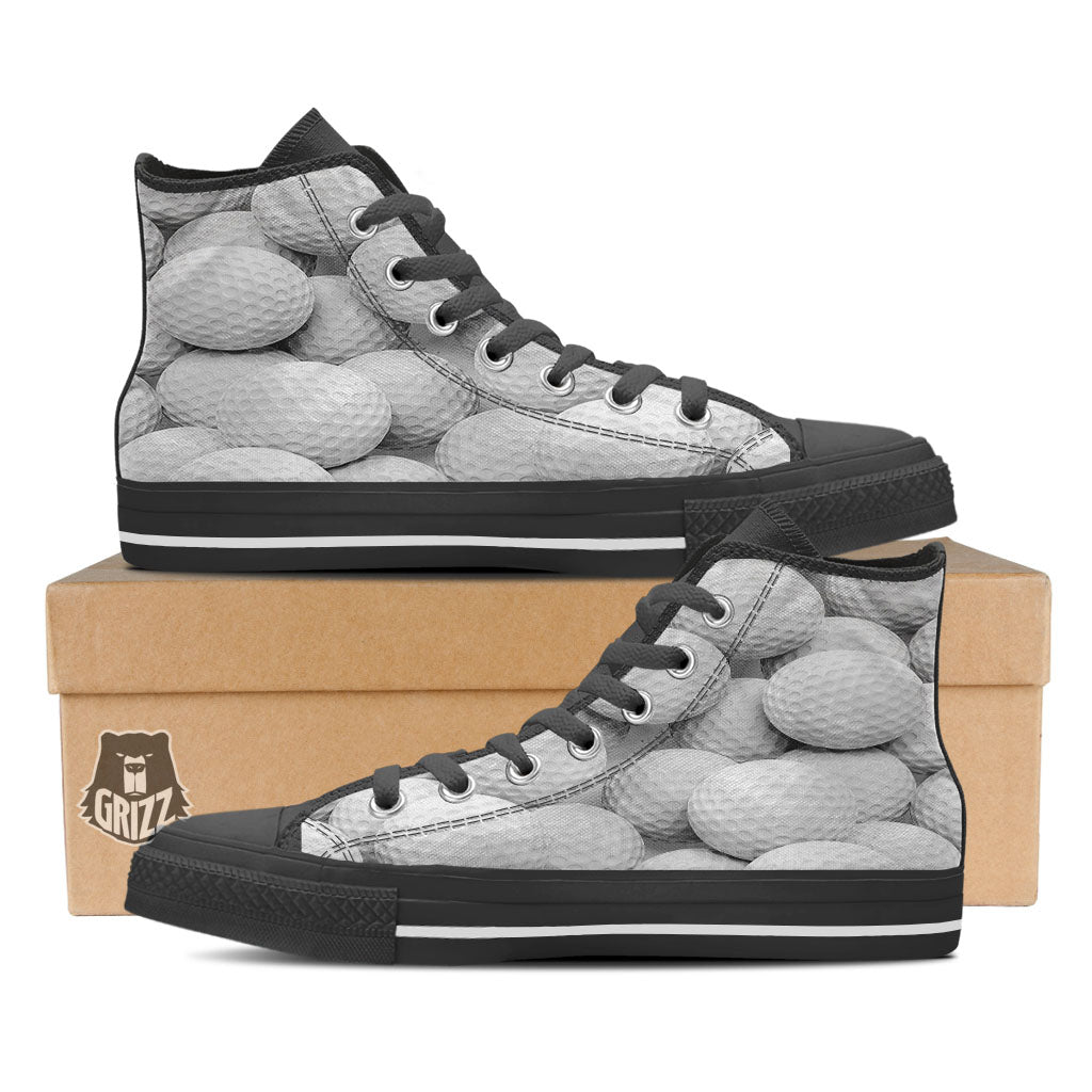3D Golf Ball Print Black High Top Shoes-grizzshop