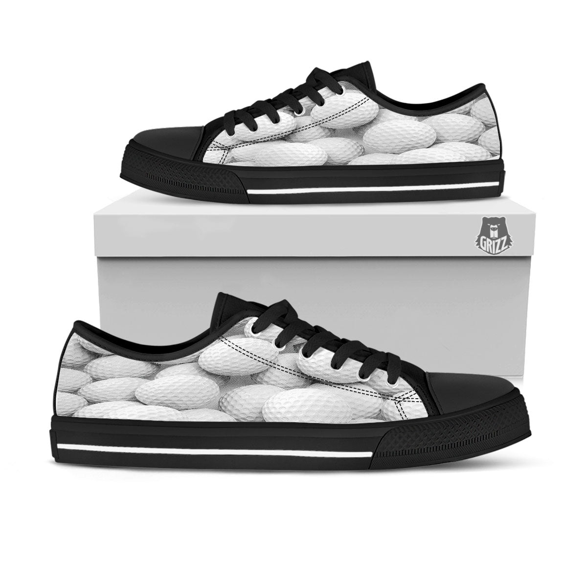3D Golf Ball Print Black Low Top Shoes-grizzshop