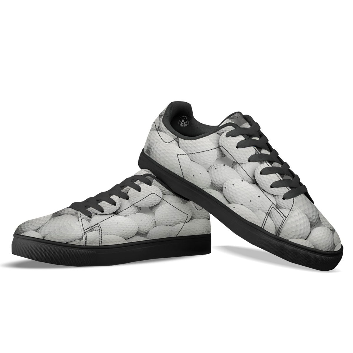 3D Golf Ball Print Black Low Top Sneakers-grizzshop
