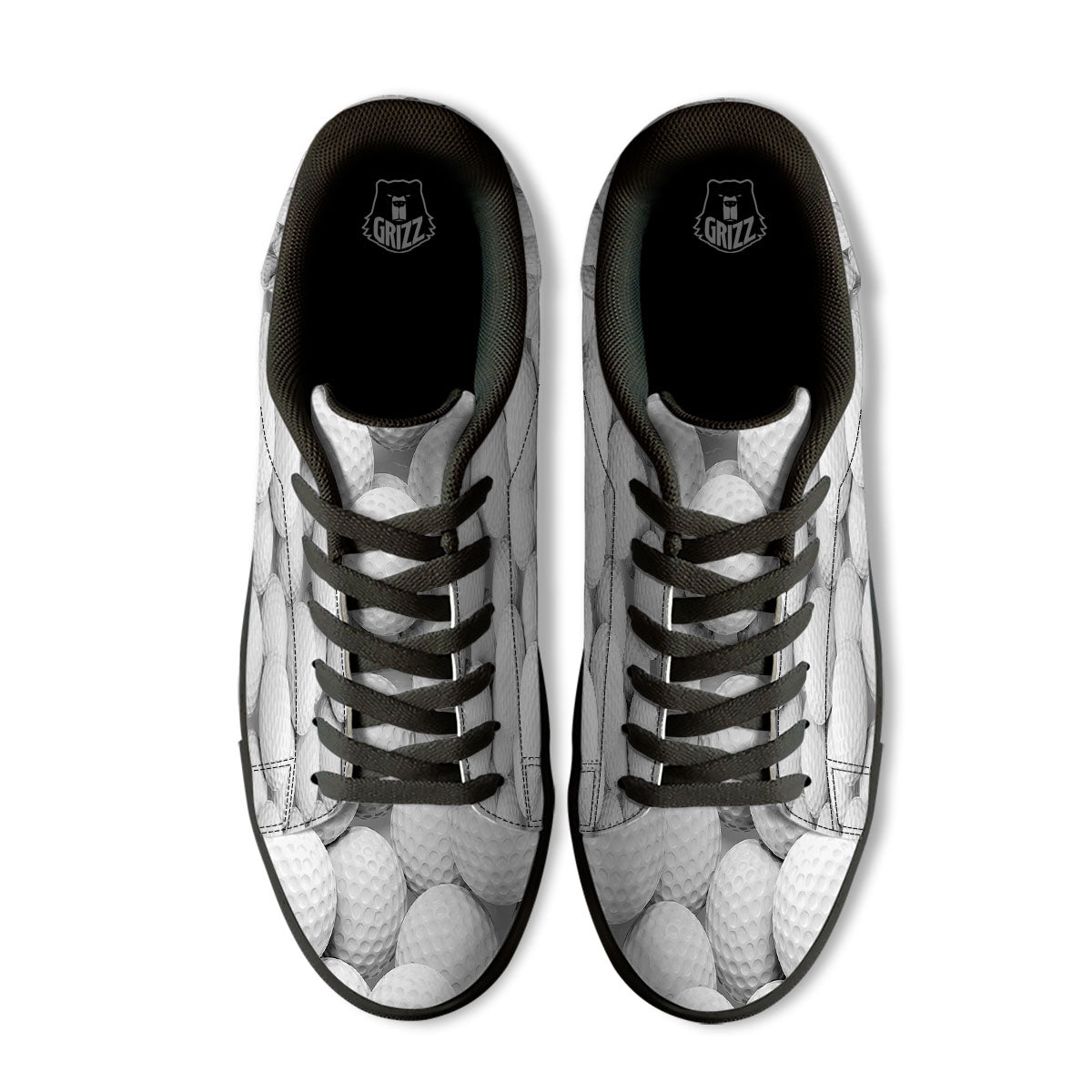 3D Golf Ball Print Black Low Top Sneakers-grizzshop