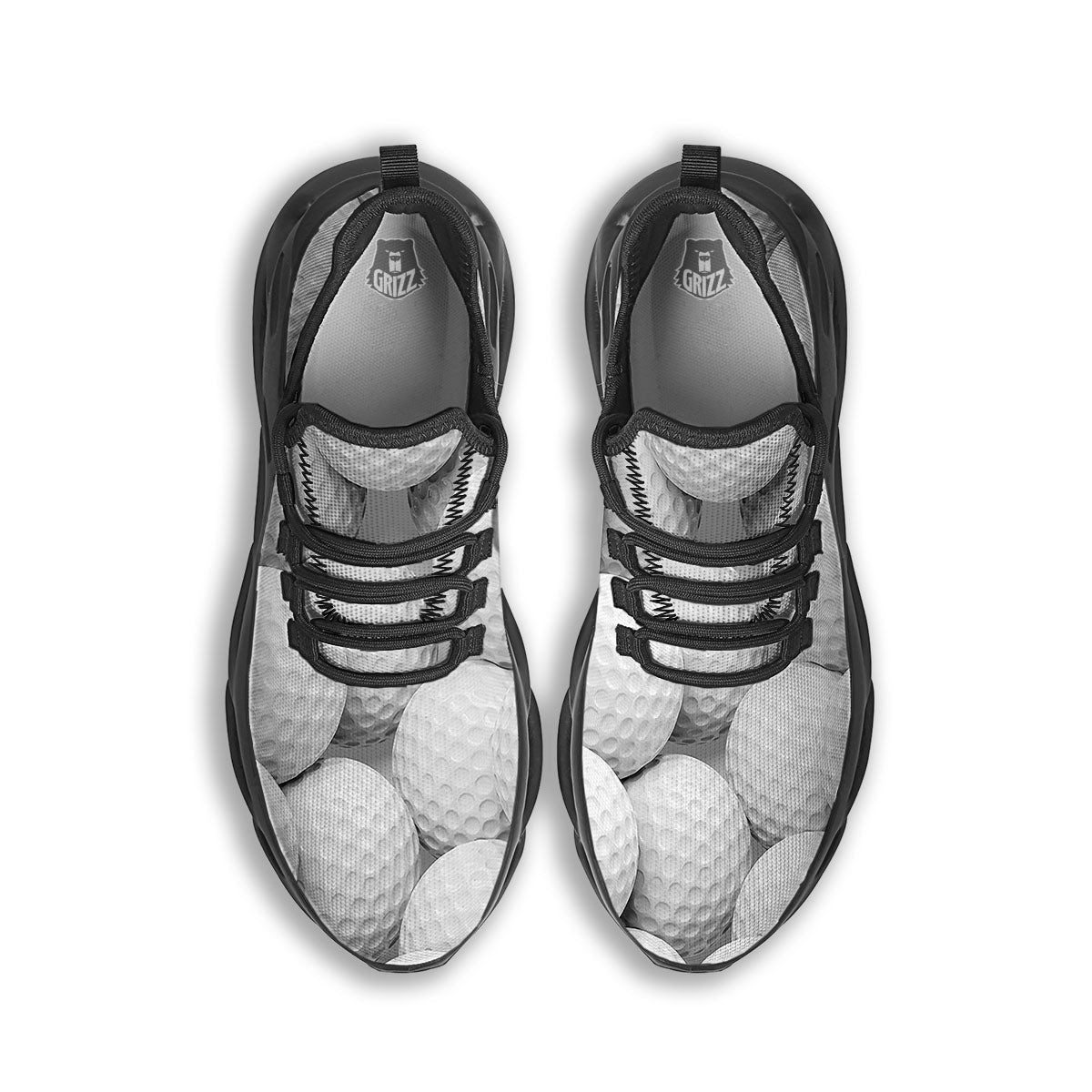 3D Golf Ball Print Black Running Shoes-grizzshop