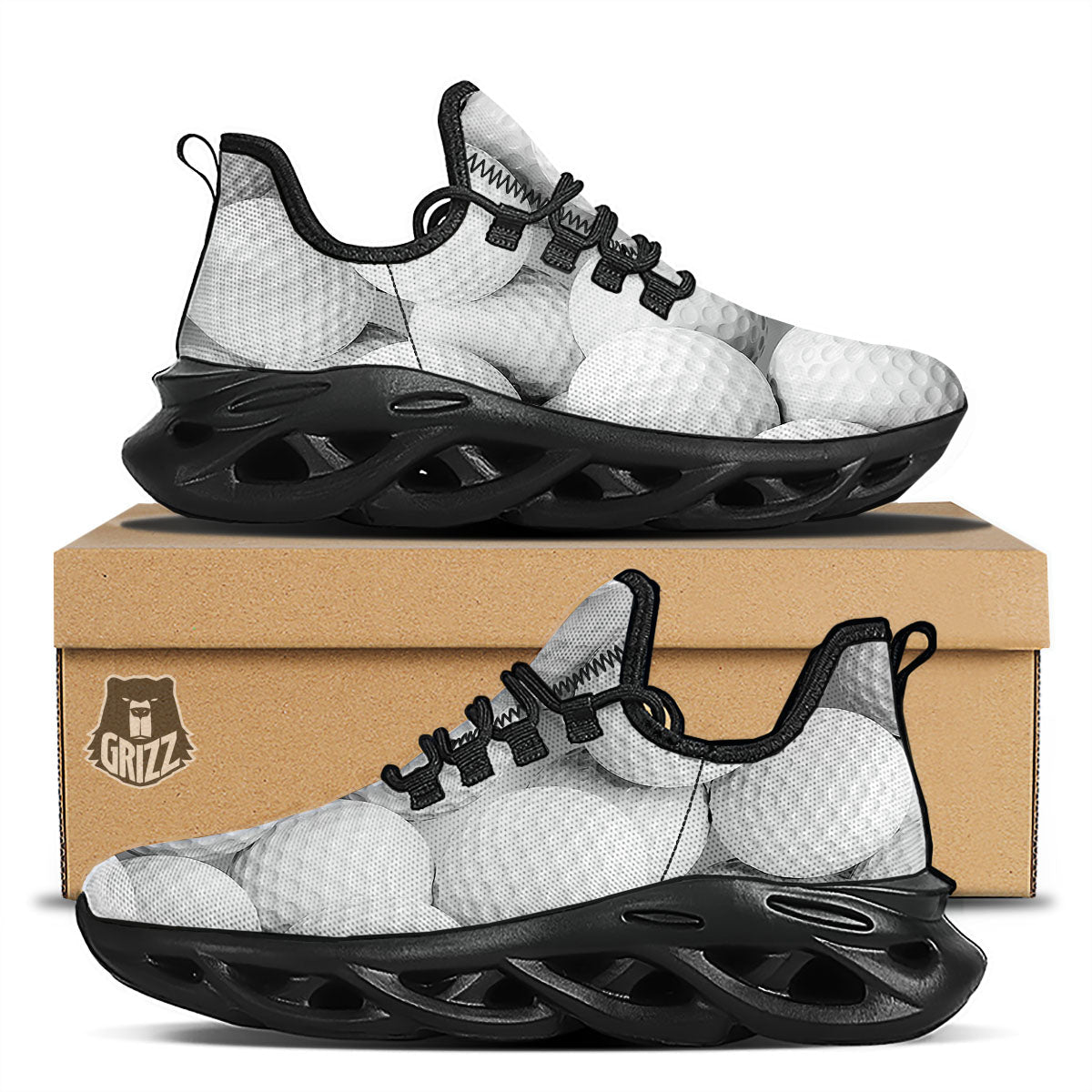 3D Golf Ball Print Black Running Shoes-grizzshop