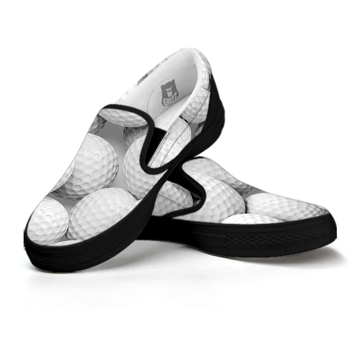 3D Golf Ball Print Black Slip On Shoes-grizzshop