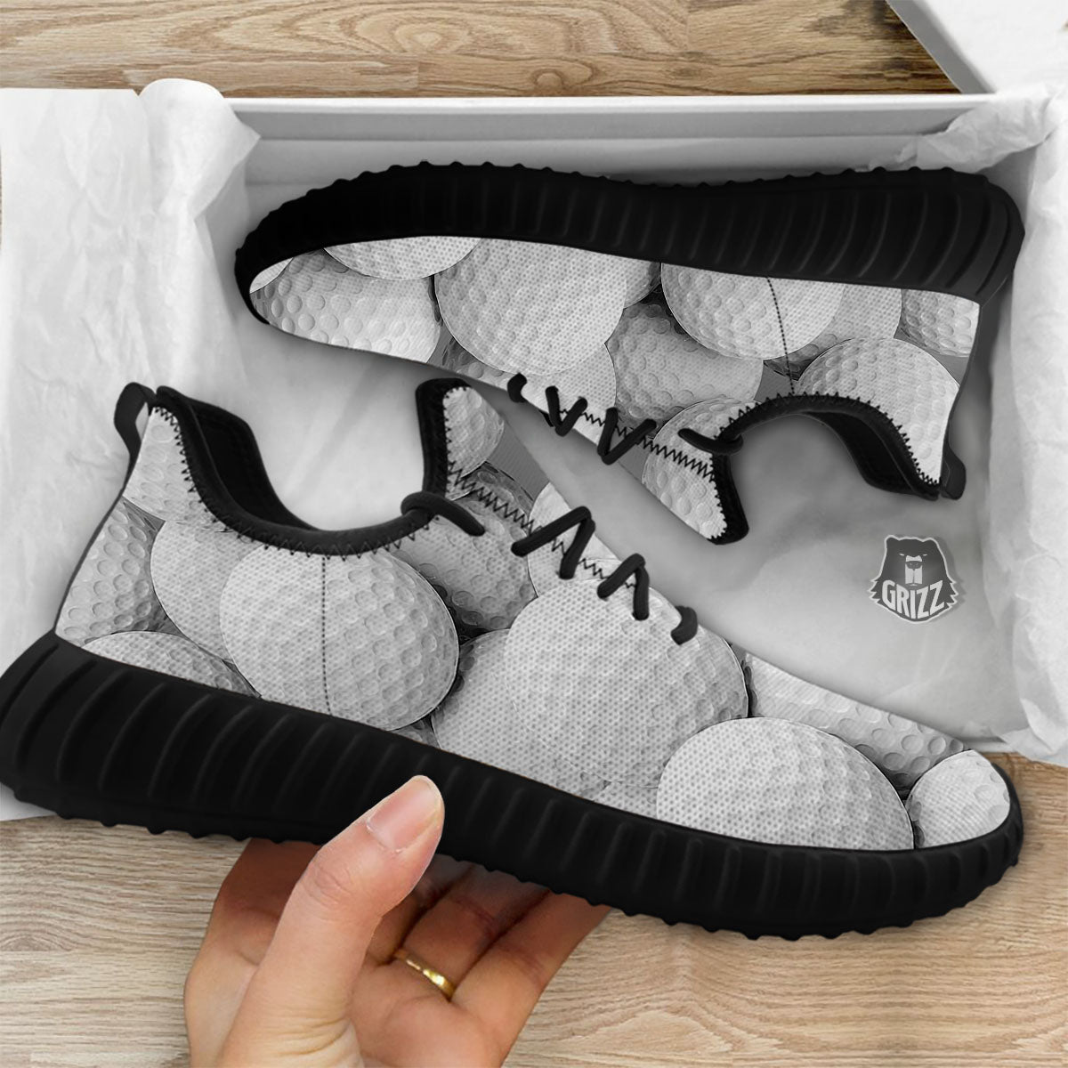 3D Golf Ball Print Black Walking Shoes-grizzshop