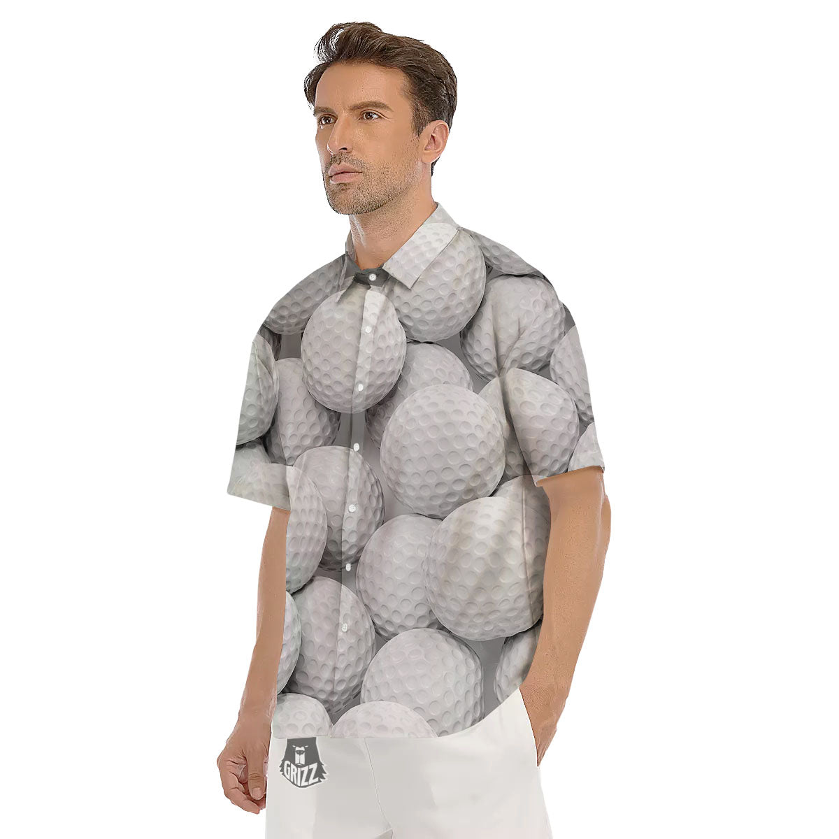 3D Golf Ball Print Men's Short Sleeve Shirts-grizzshop