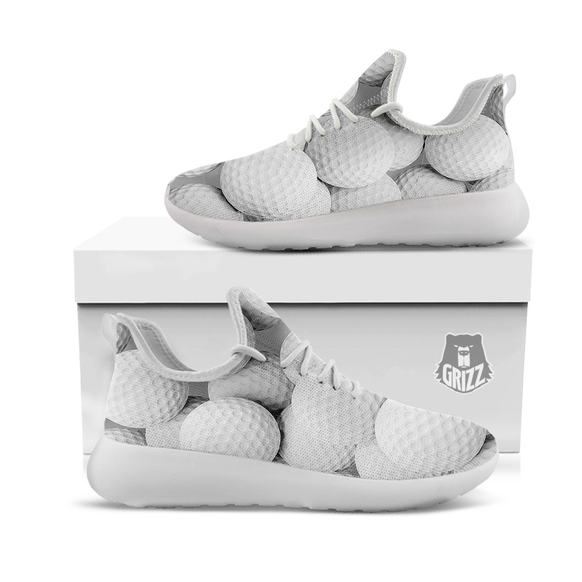 3D Golf Ball Print White Athletic Shoes-grizzshop