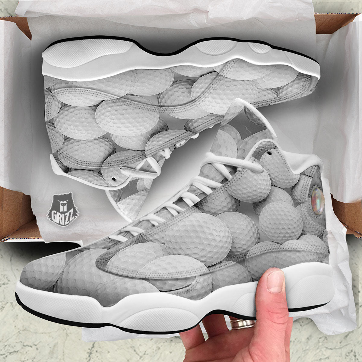 3D Golf Ball Print White Basketball Shoes-grizzshop