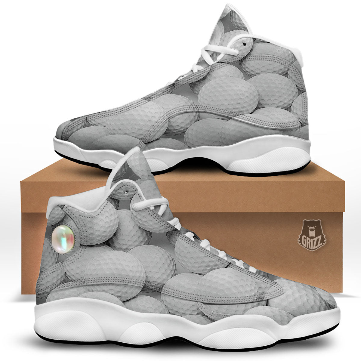 3D Golf Ball Print White Basketball Shoes-grizzshop