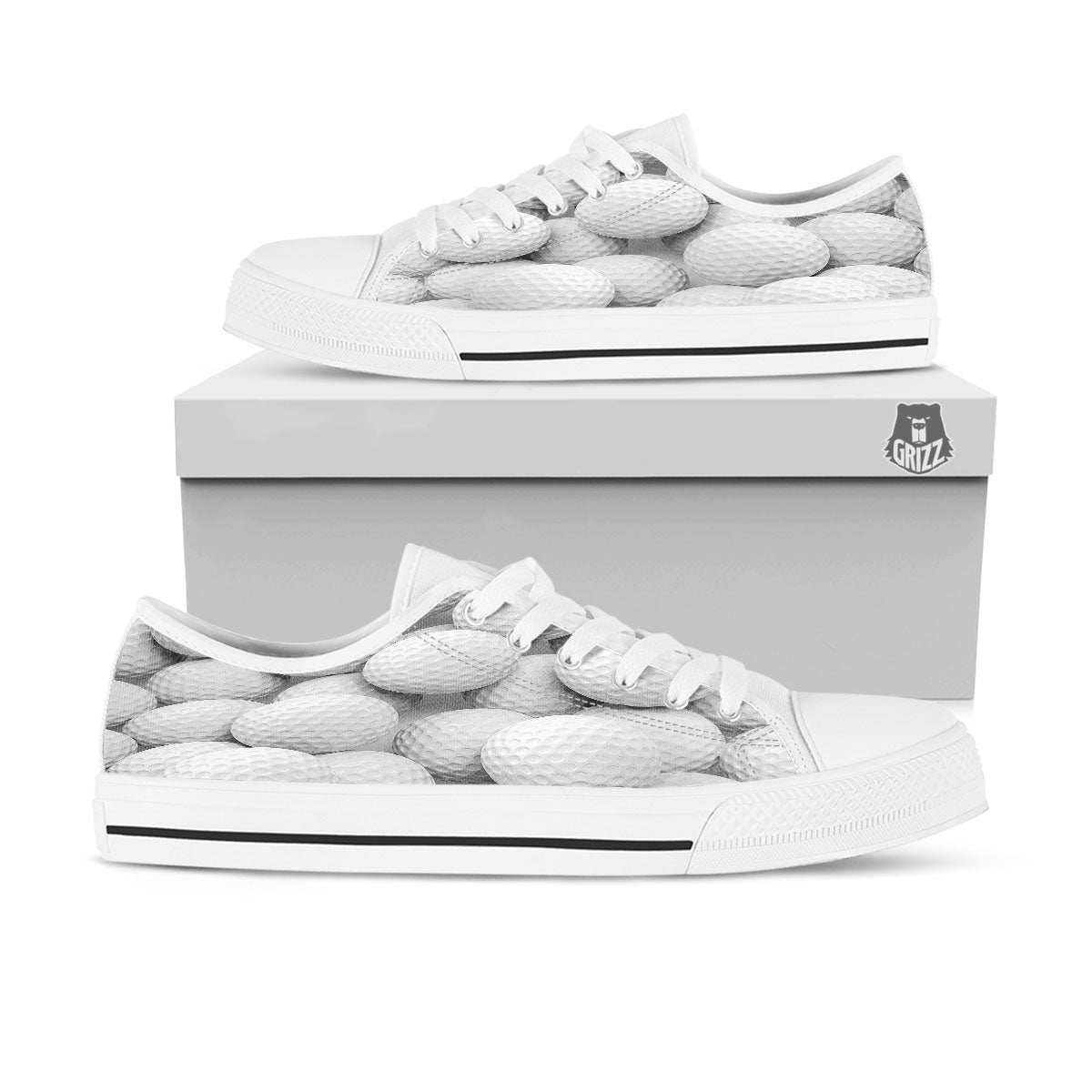 3D Golf Ball Print White Low Top Shoes-grizzshop