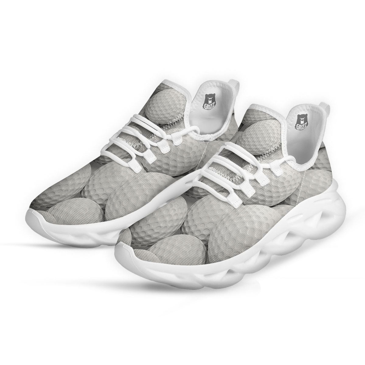 3D Golf Ball Print White Running Shoes-grizzshop