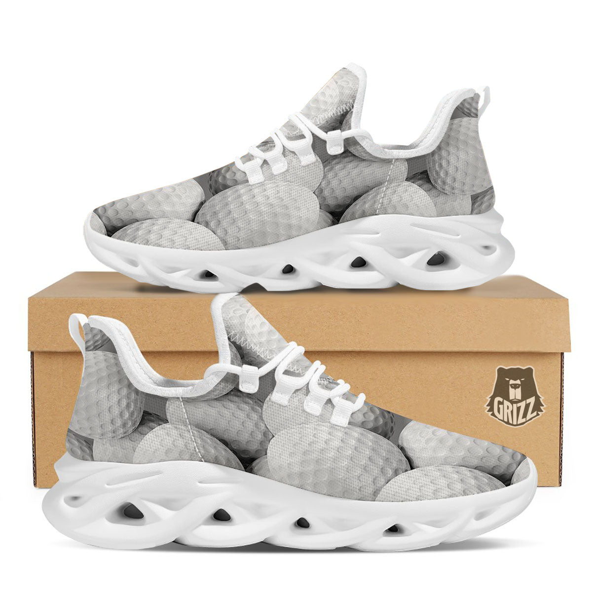 3D Golf Ball Print White Running Shoes-grizzshop