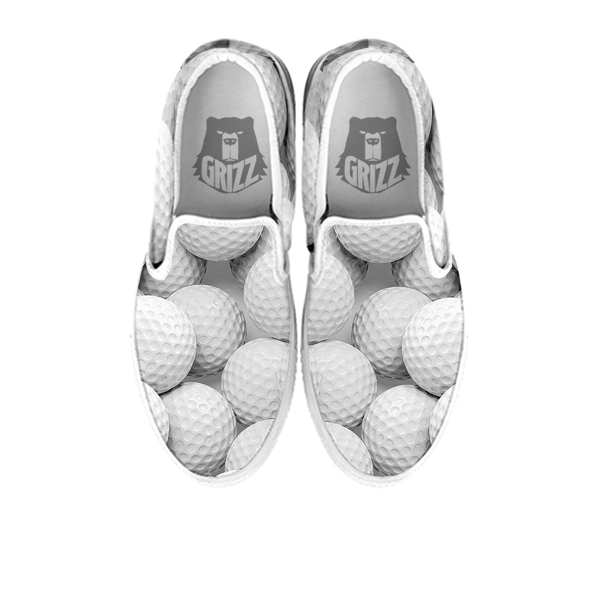 3D Golf Ball Print White Slip On Shoes-grizzshop
