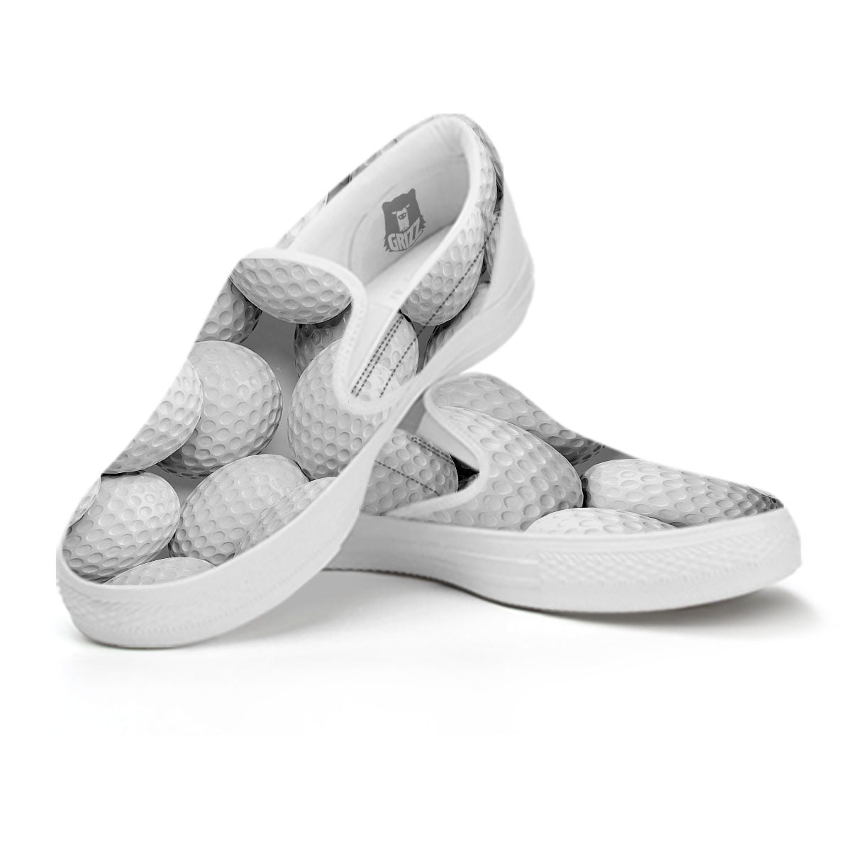 3D Golf Ball Print White Slip On Shoes-grizzshop