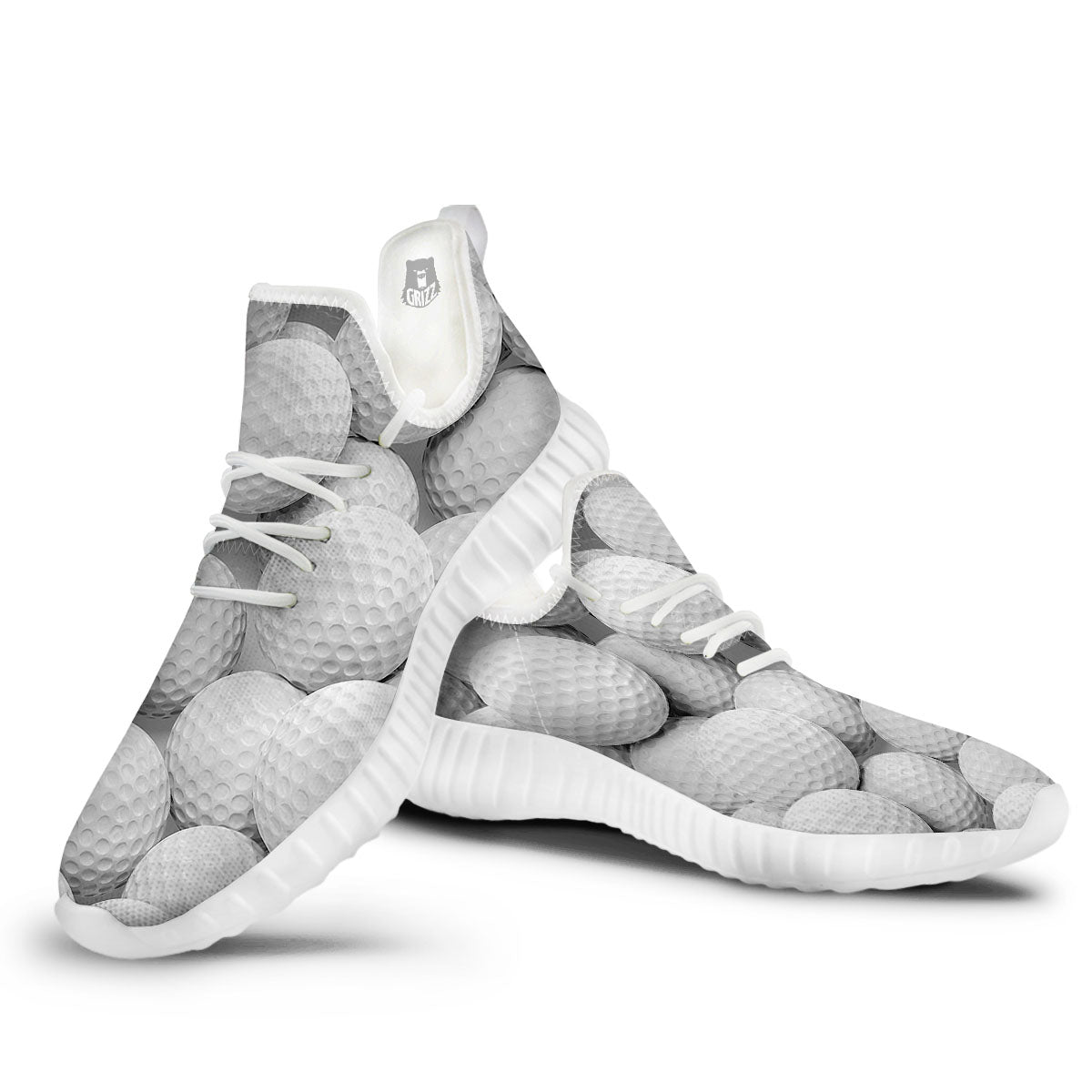 3D Golf Ball Print White Walking Shoes-grizzshop