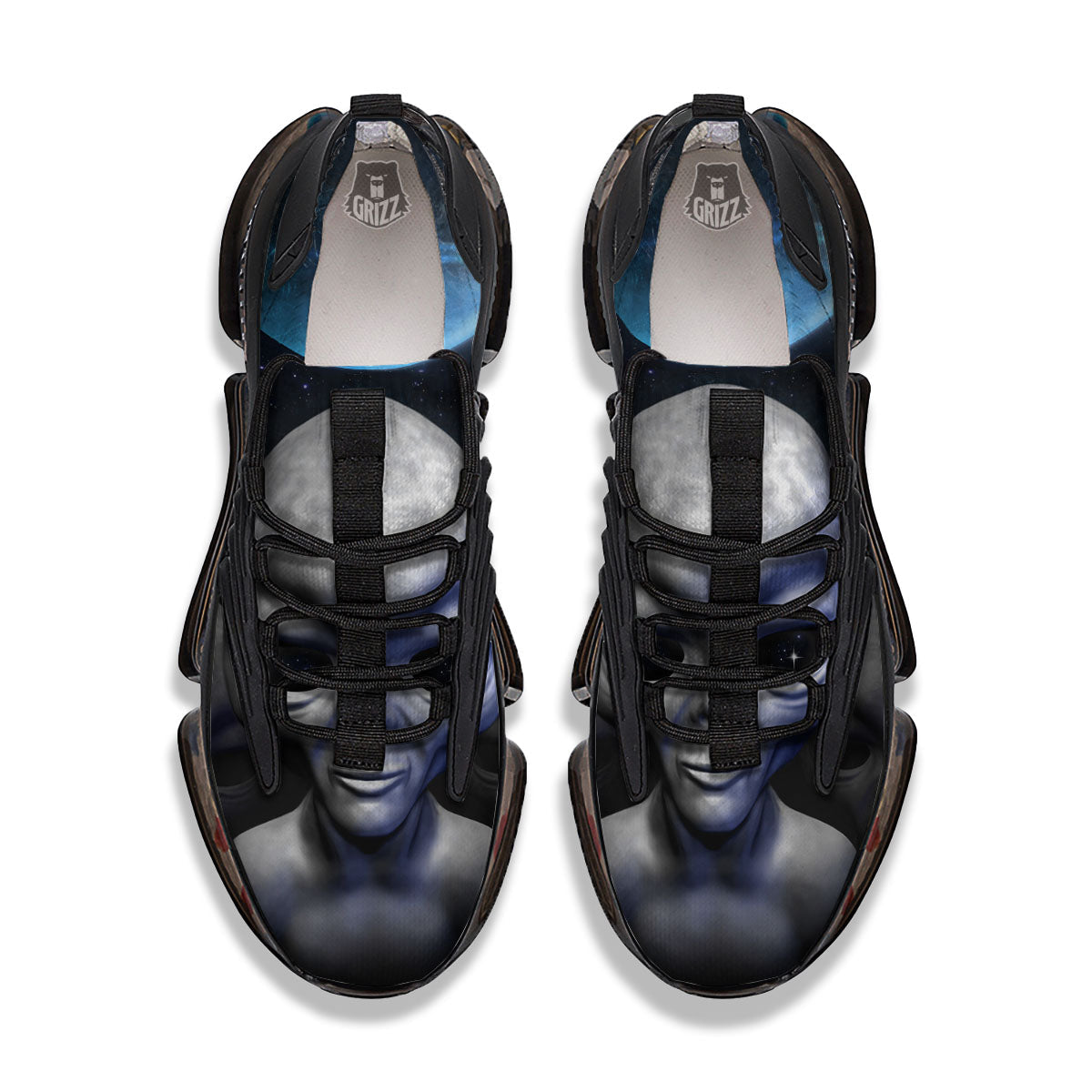 3D Grey Alien Print Black Gym Shoes-grizzshop