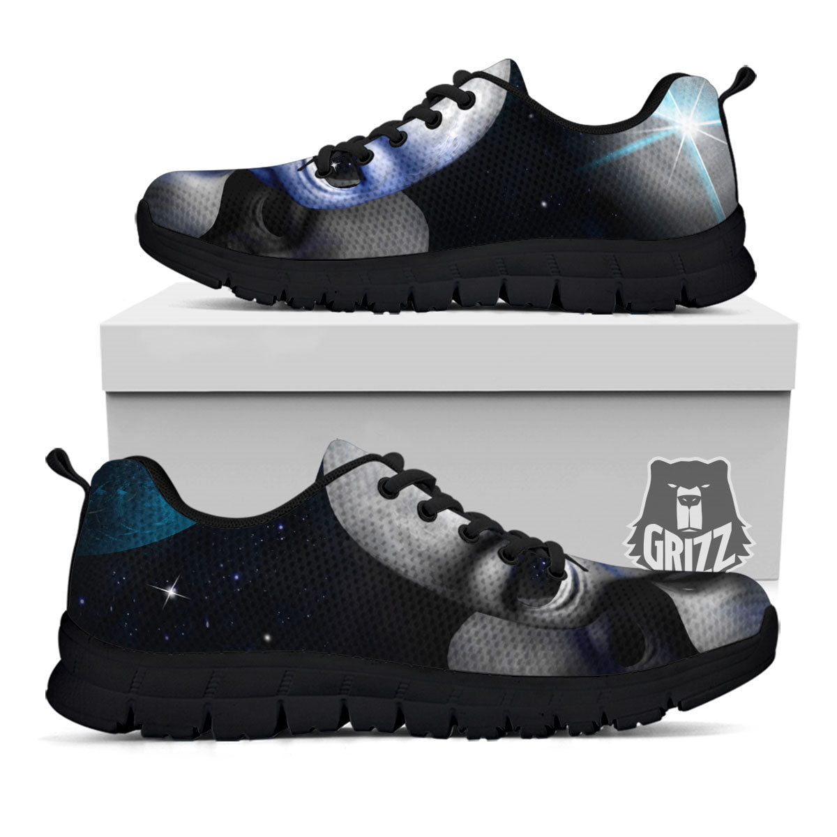 3D Grey Alien Print Black Sneaker-grizzshop