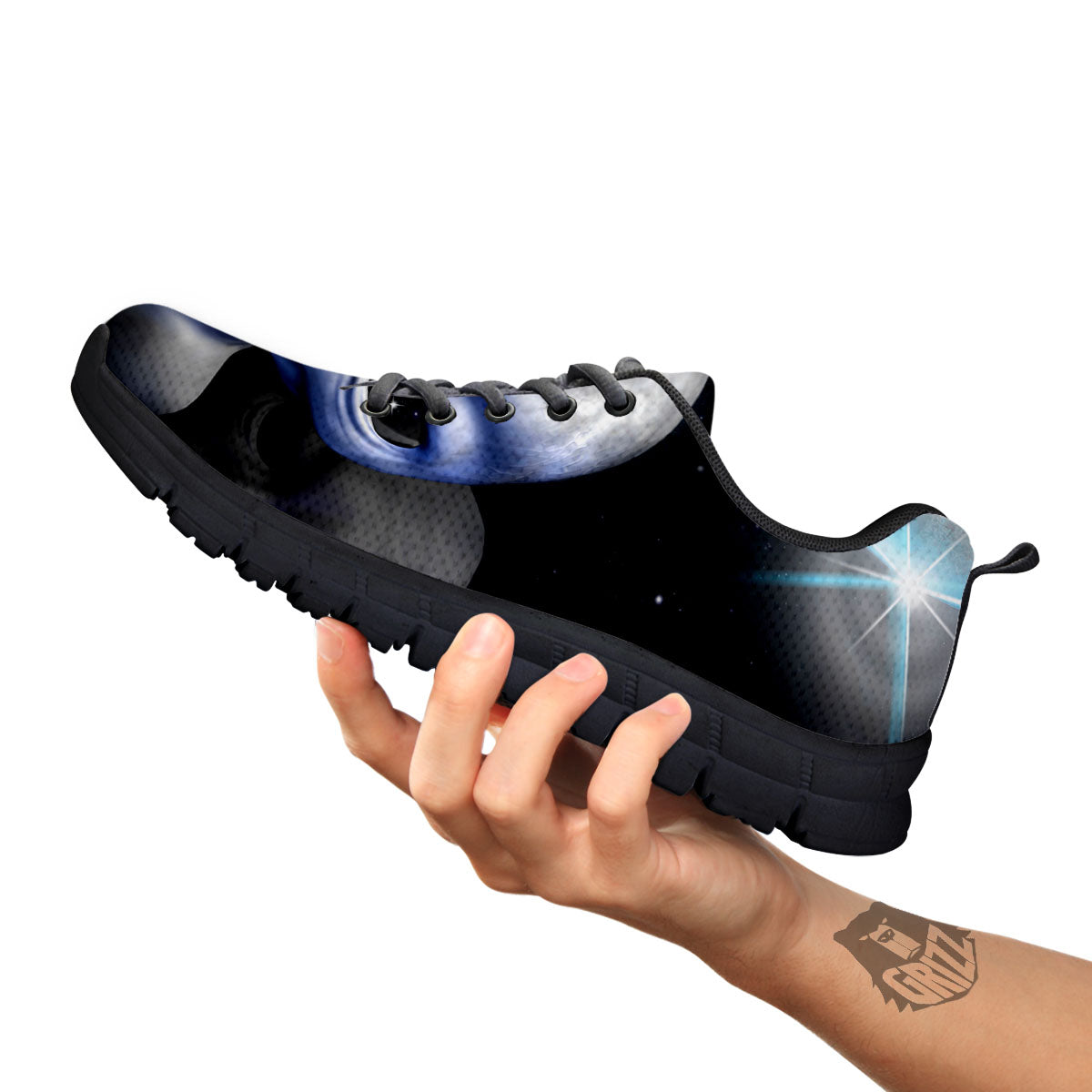 3D Grey Alien Print Black Sneaker-grizzshop