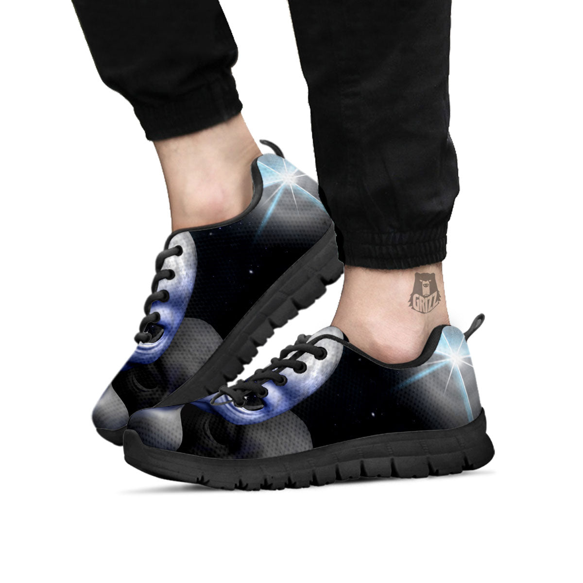 3D Grey Alien Print Black Sneaker-grizzshop