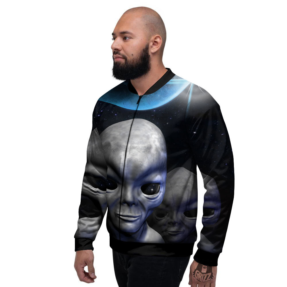 3D Grey Alien Print Men's Bomber Jacket-grizzshop