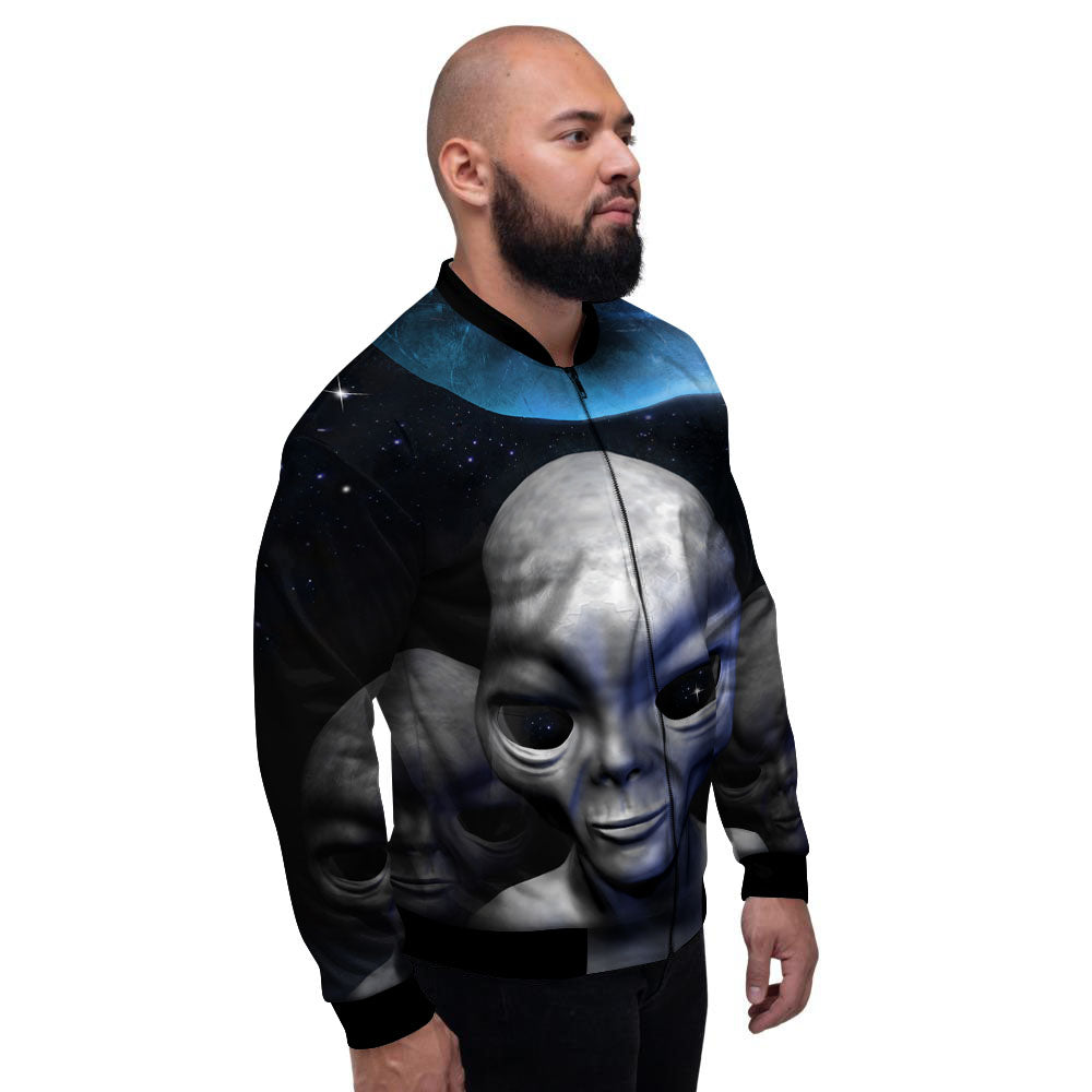 3D Grey Alien Print Men's Bomber Jacket-grizzshop