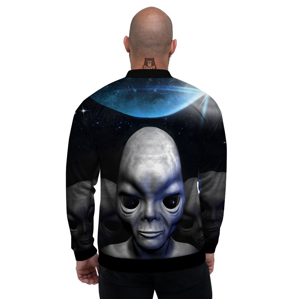 3D Grey Alien Print Men's Bomber Jacket-grizzshop