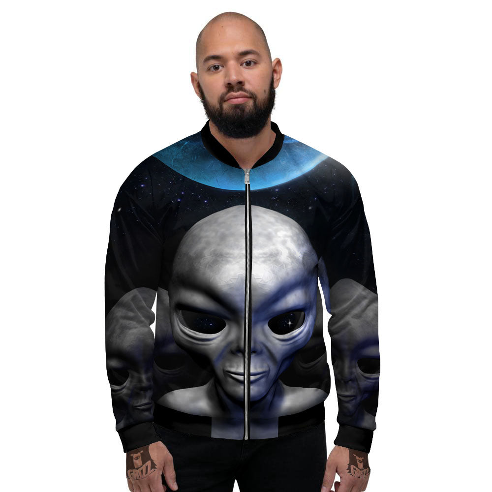 3D Grey Alien Print Men's Bomber Jacket-grizzshop