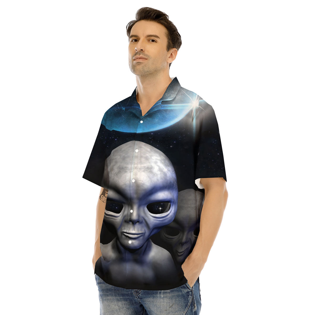 3D Grey Alien Print Men's Hawaiian Shirt-grizzshop