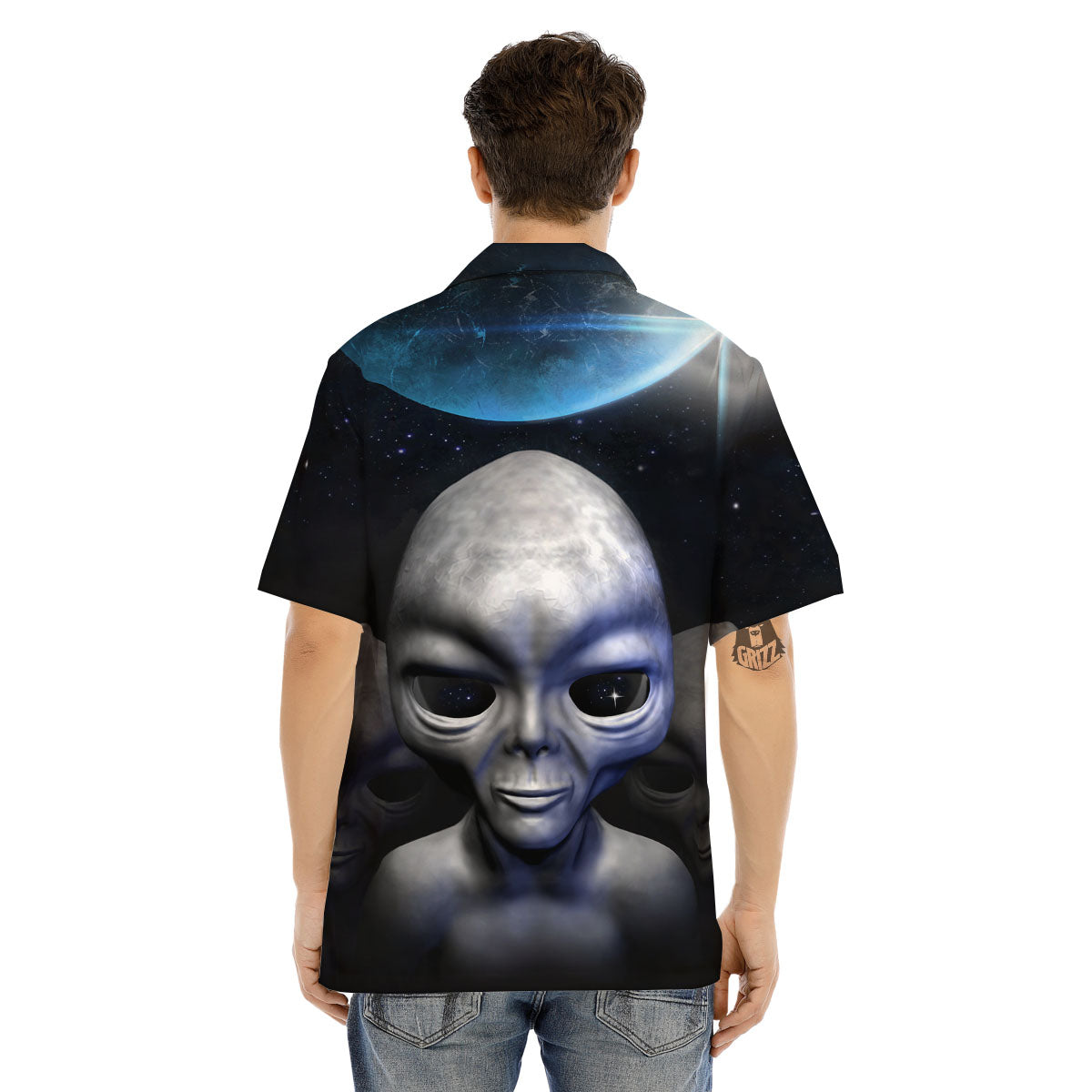 3D Grey Alien Print Men's Hawaiian Shirt-grizzshop