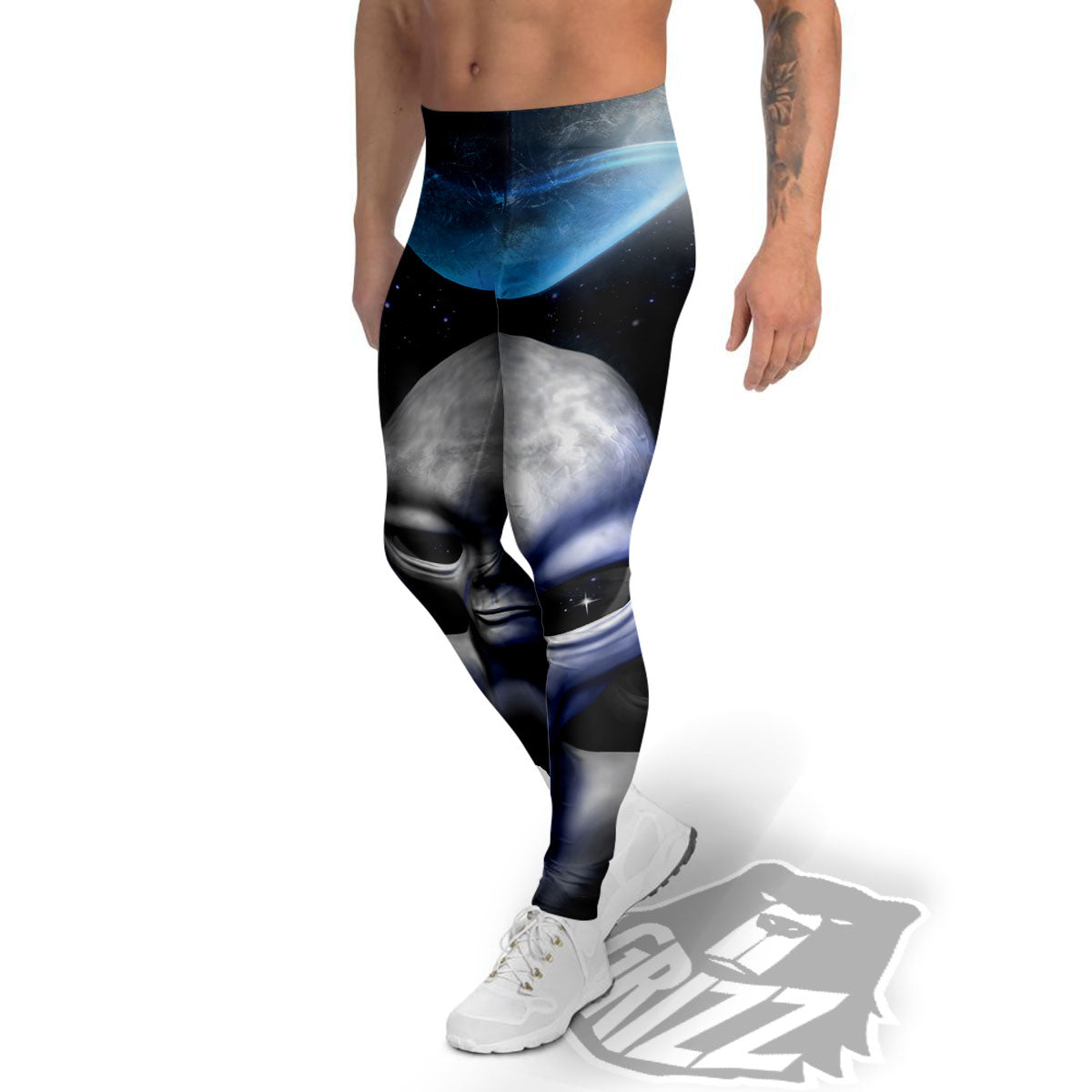 3D Grey Alien Print Men's Leggings-grizzshop