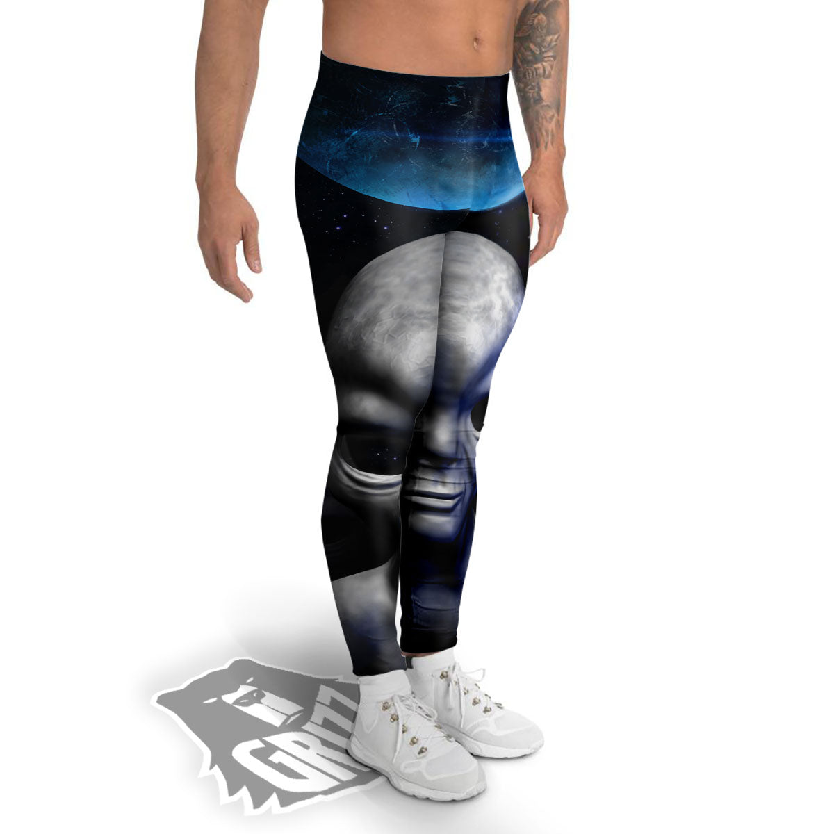 3D Grey Alien Print Men's Leggings-grizzshop
