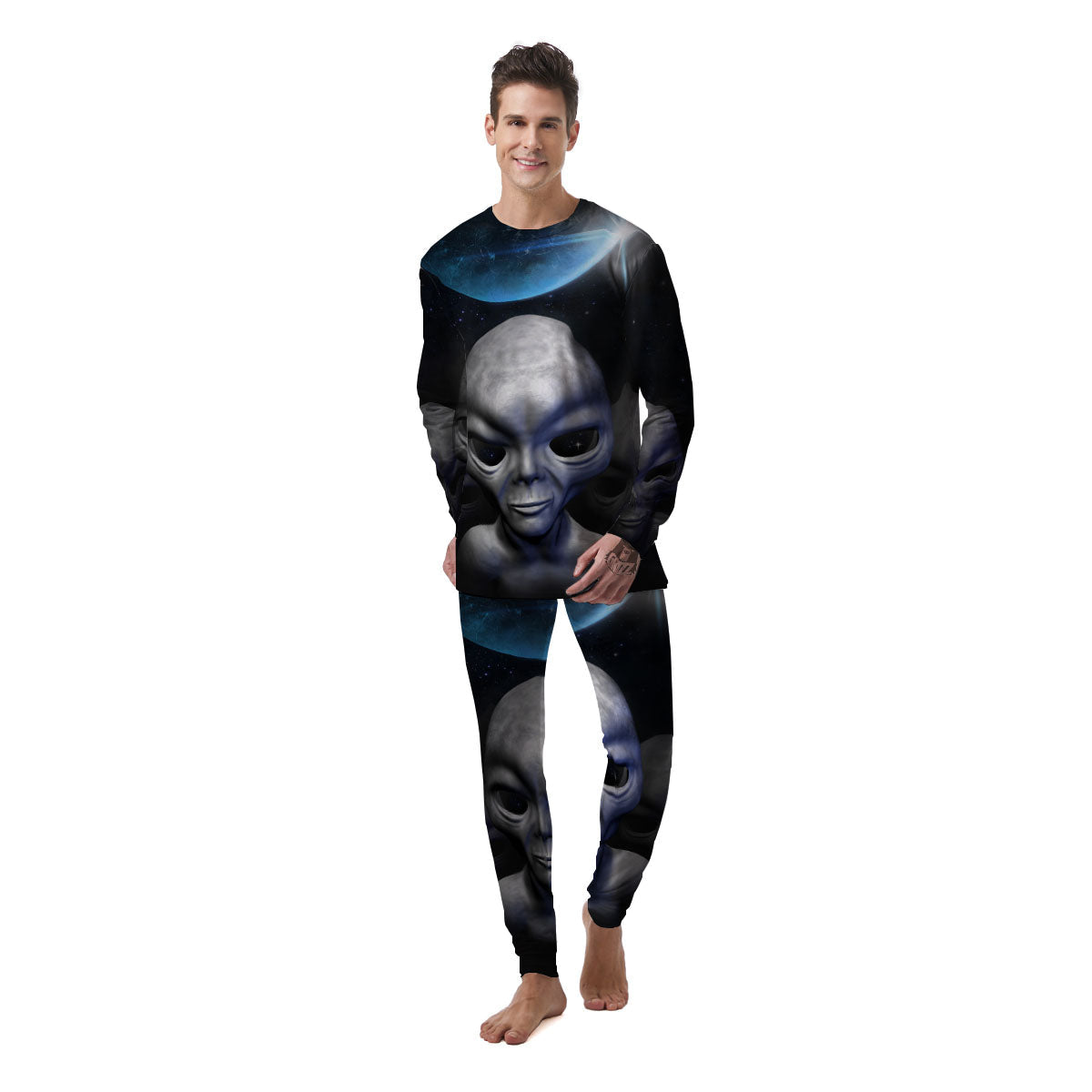 3D Grey Alien Print Men's Pajamas-grizzshop