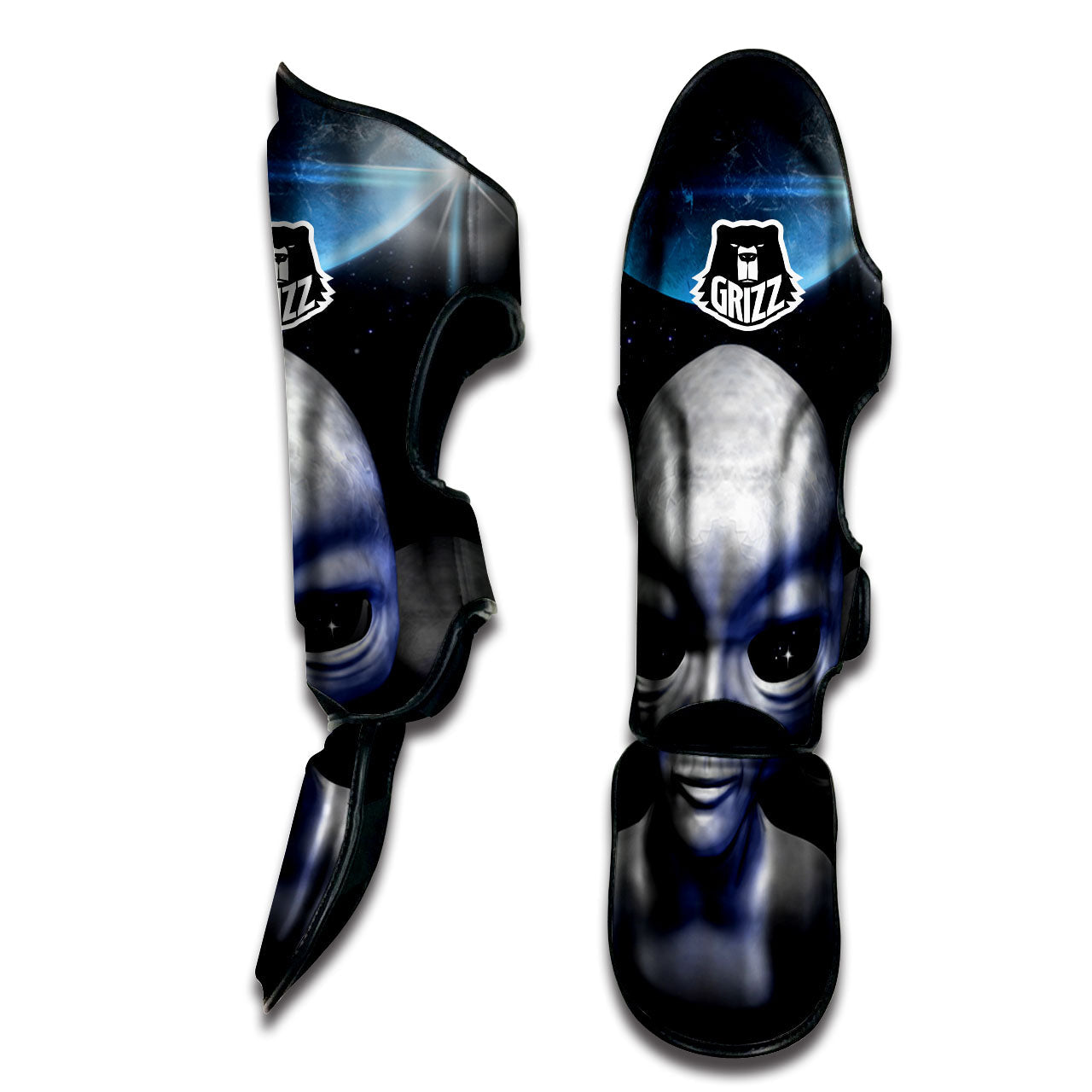 3D Grey Alien Print Muay Thai Shin Guards-grizzshop