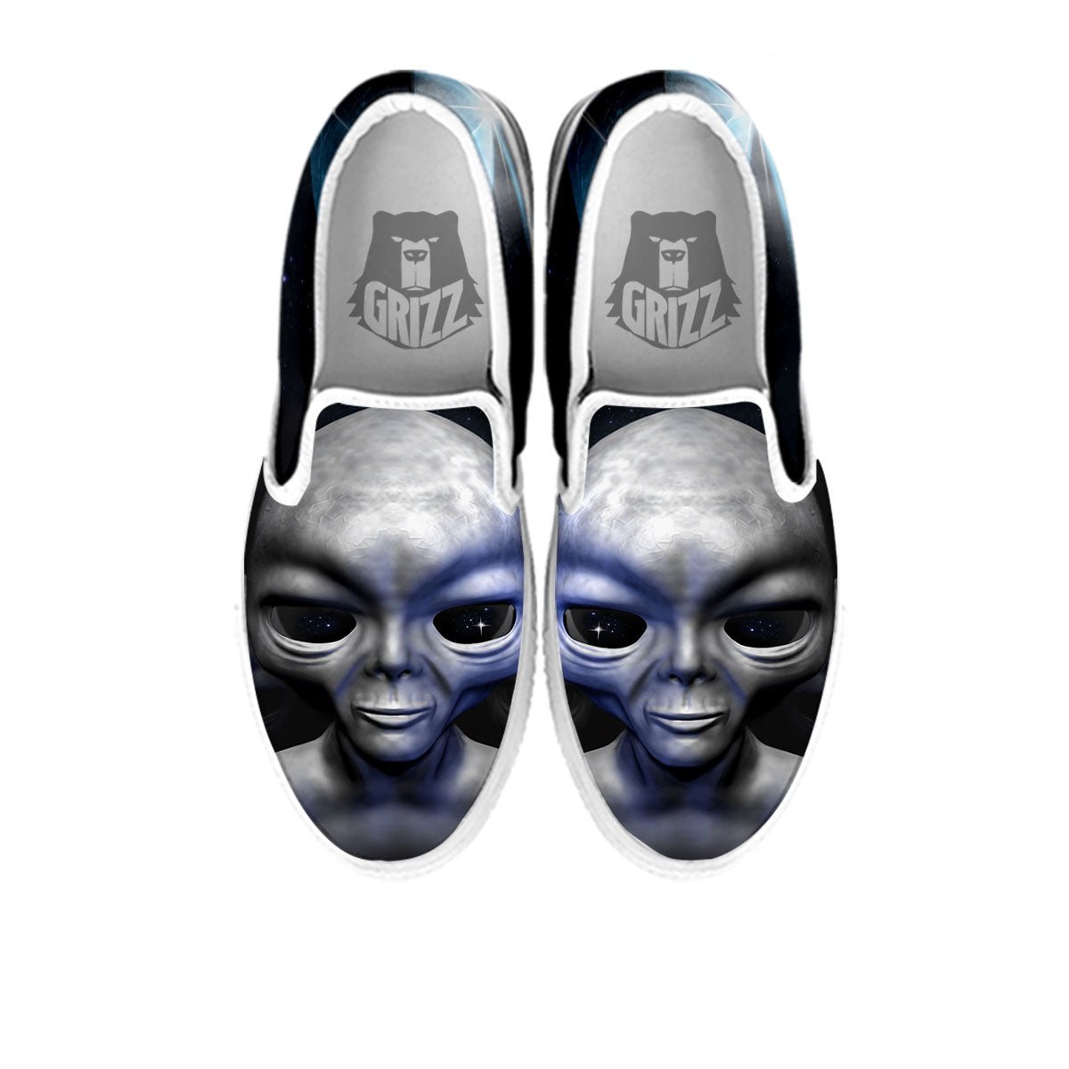 3D Grey Alien Print White Slip On Shoes-grizzshop