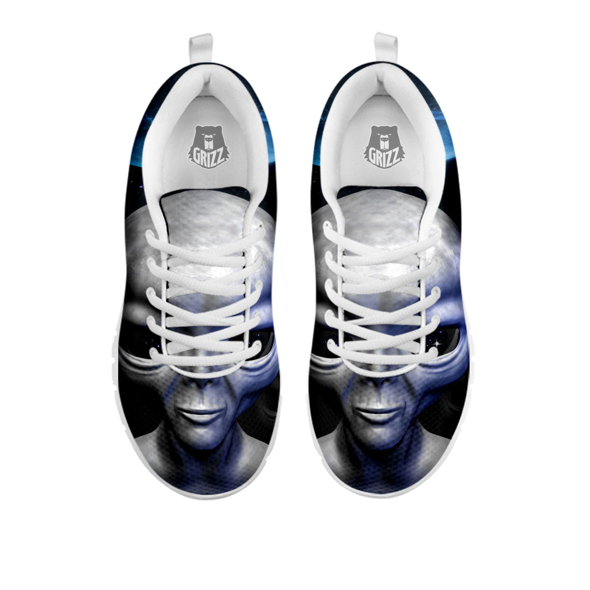 3D Grey Alien Print White Sneaker-grizzshop