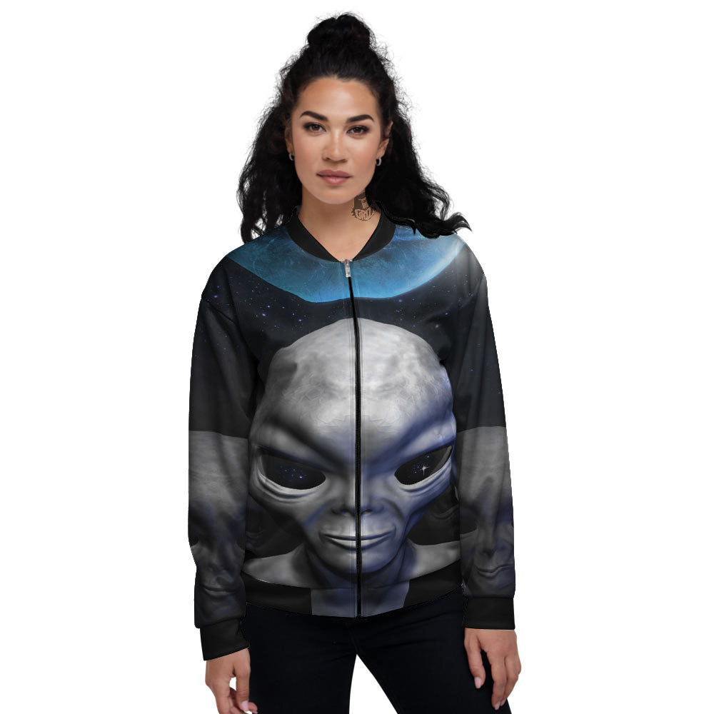 3D Grey Alien Print Women's Bomber Jacket-grizzshop