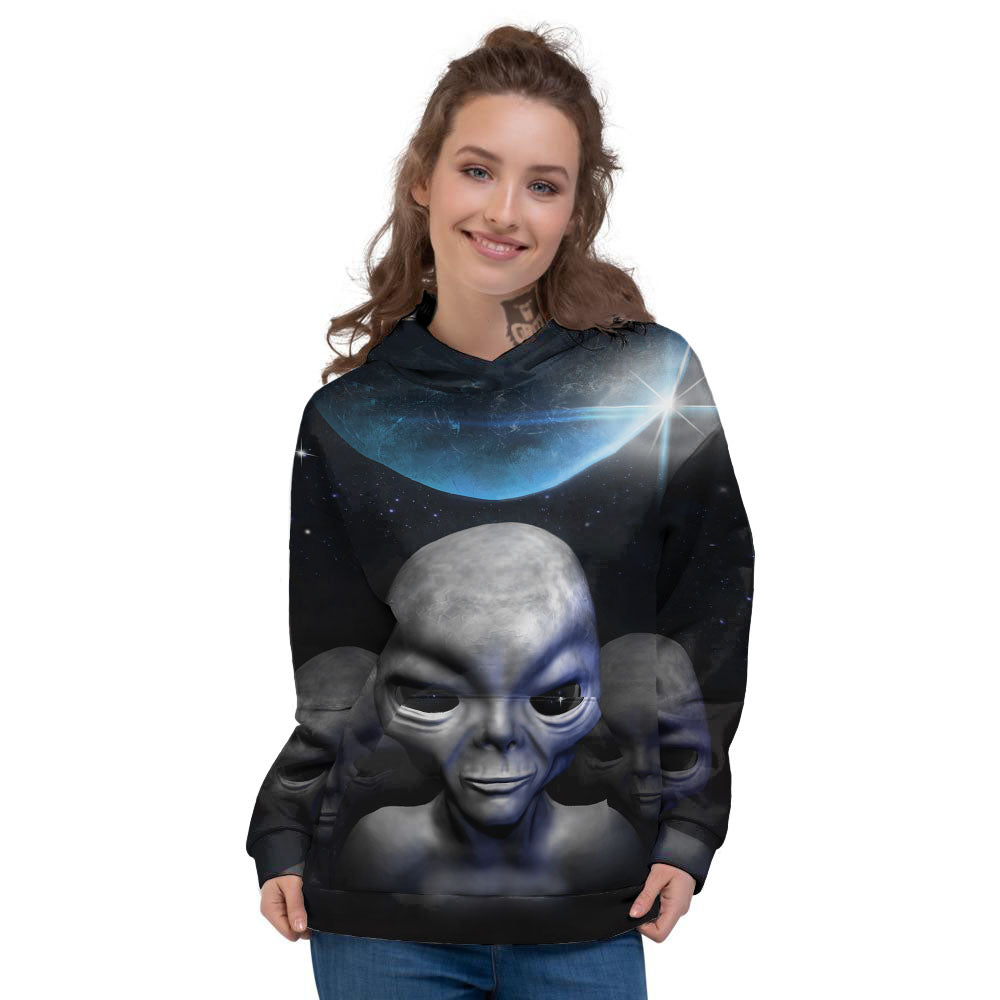 3D Grey Alien Print Women's Hoodie-grizzshop